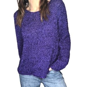 Vtg 90’s Leslie Fay Haberdashery Sweater Sz L Purple  Pullover Stretch Knit
